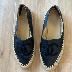 Chanel espadrille black leather lambskin and rattan size 39